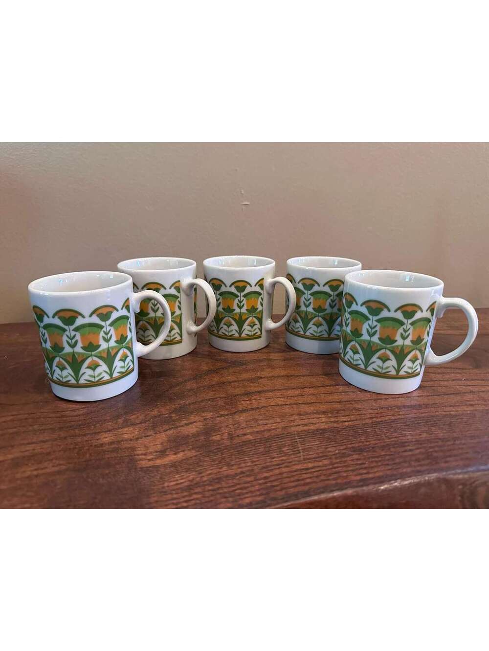 Vintage MCM Japanese Flower Coffee Mugs Set of 5